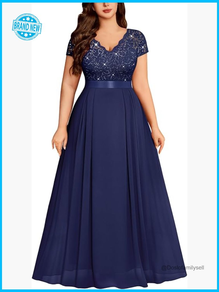 Sequin Floral Lace V Neck Formal Evening Gown Chiffon Maxi Dress Elegant